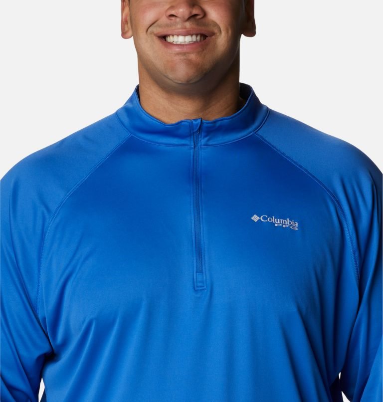 Men's Columbia PFG Terminal Tackle 1/4 Zip Sweatshirts Blue | Plus Size CA-Y318C